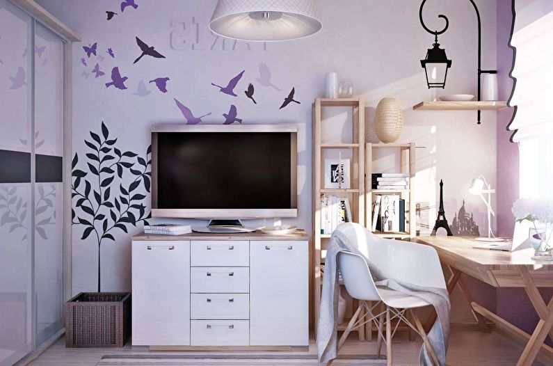 Skandinavska lila dnevna soba - dizajn interijera