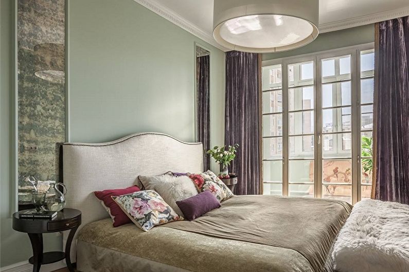 Люляк цвят в интериора на спалнята - Дизайн снимка