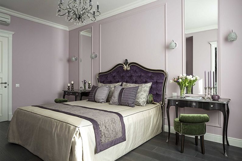 Warna ungu di bahagian dalam bilik tidur - Foto reka bentuk