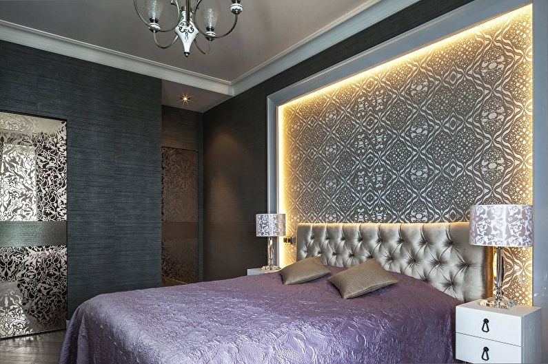 Kolor liliowy we wnętrzu sypialni - Zdjęcie projektowe