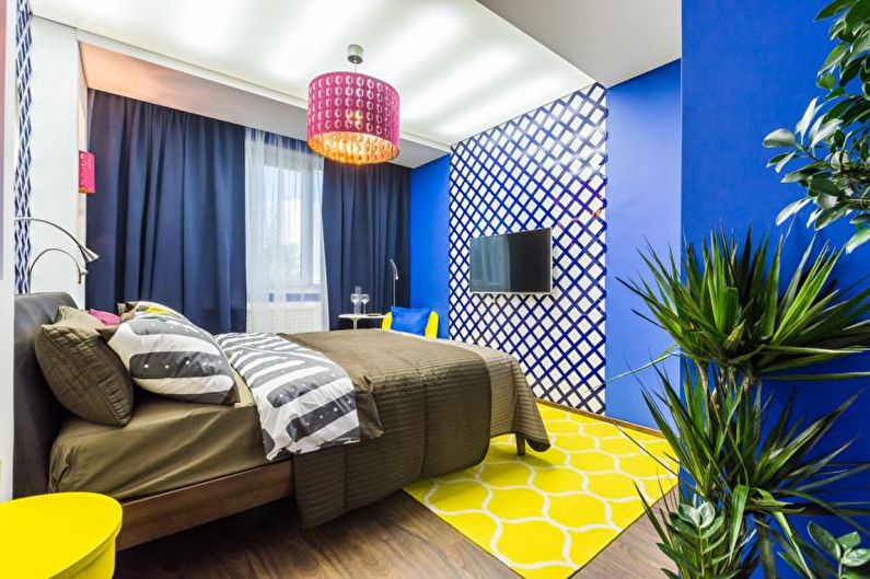 Oriģinālas krāsu kombinācijas guļamistabas interjerā