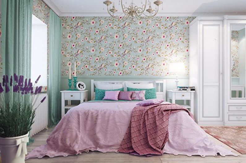 Dormitor în stilul țării - Combinație de culori în interiorul dormitorului