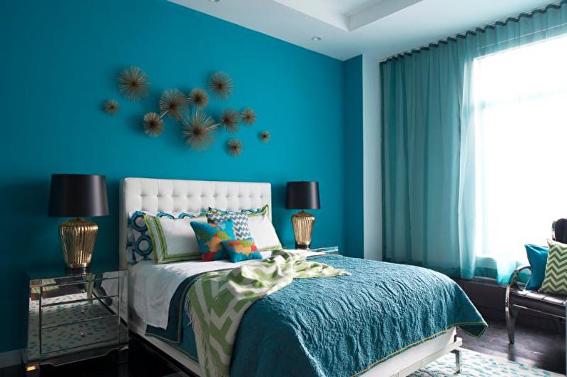 Kombinationen av färger i det inre av sovrummet - foto