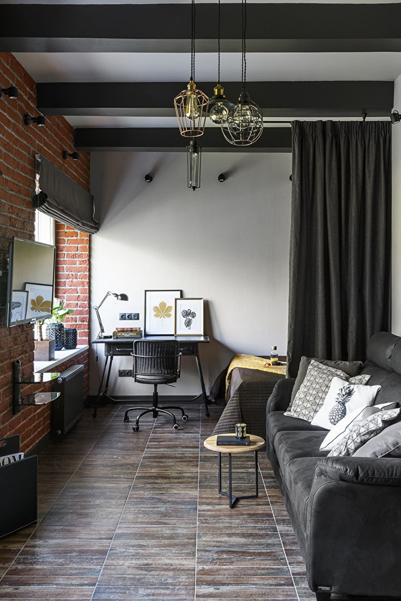 Barna loft stílusú nappali - belsőépítészet