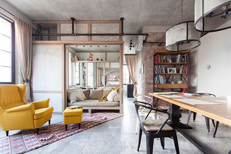 Obývací pokoj ve stylu žluté podkroví - interiérový design