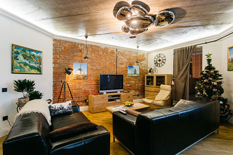 Loft Style Living Room Design - Decoración de la pared