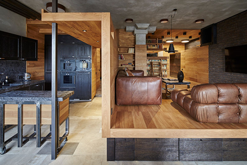 Loft stil vardagsrum design - Möbler