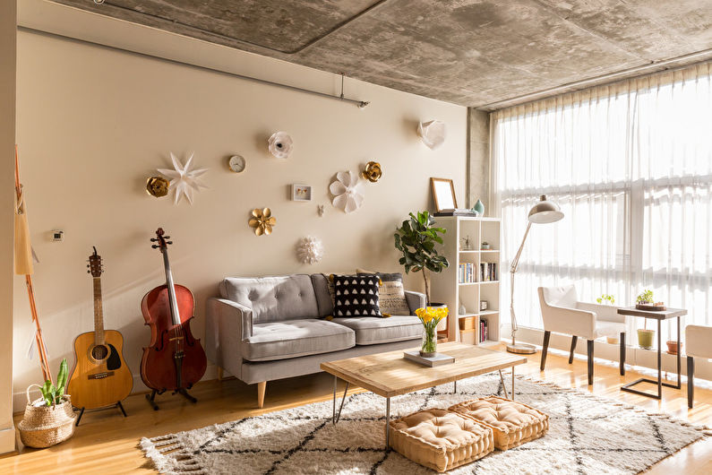 Diseño de interiores de sala de estar de estilo loft - foto