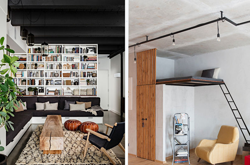 Loft stil stue interiørdesign - foto