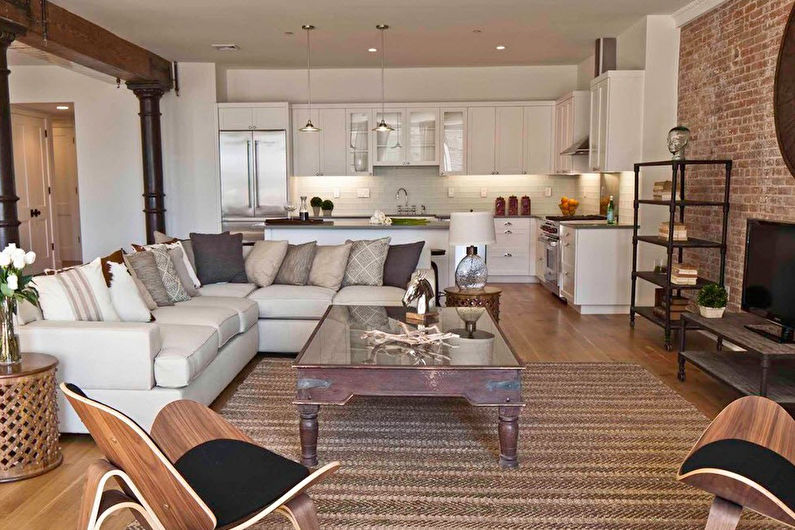 Loft style living room interior design - larawan