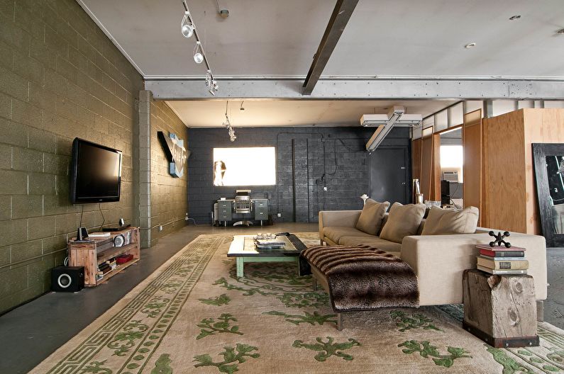 Loft stílusú nappali belsőépítészet - fénykép