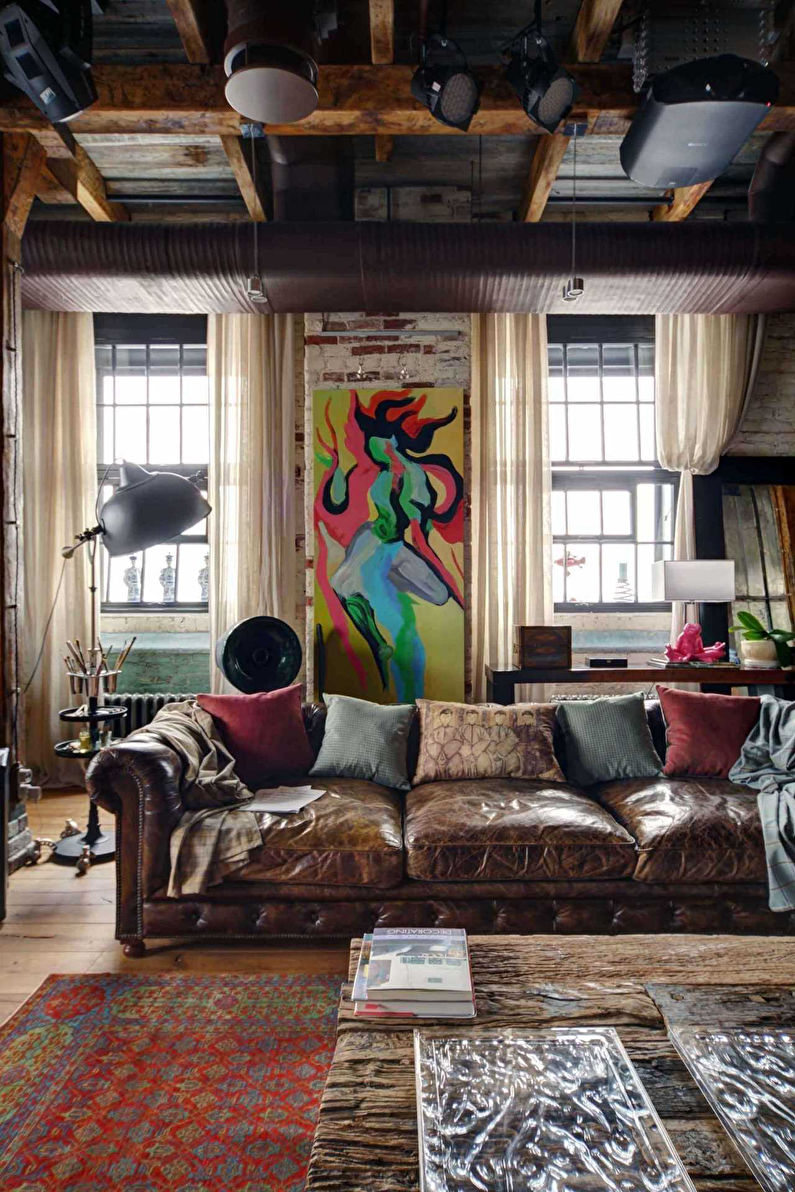 Loft style living room interior design - larawan