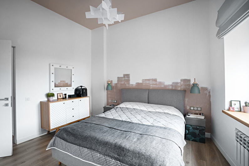 Siva spavaća soba skandinavskog stila - Dizajn interijera