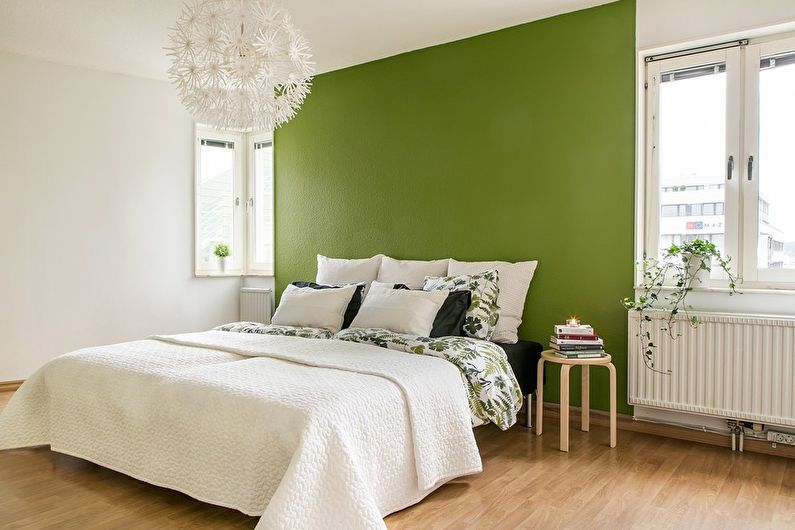 Zielona skandynawska sypialnia - architektura wnętrz