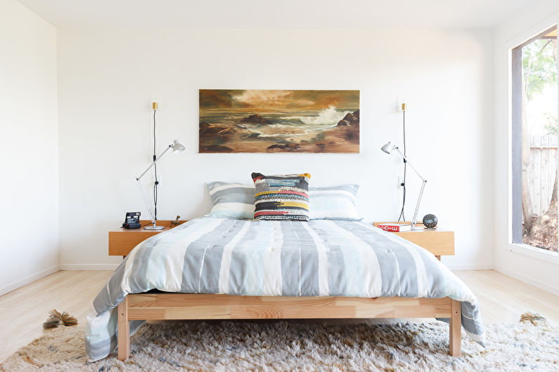 Skandināvu stila guļamistabas dizains - mēbeles