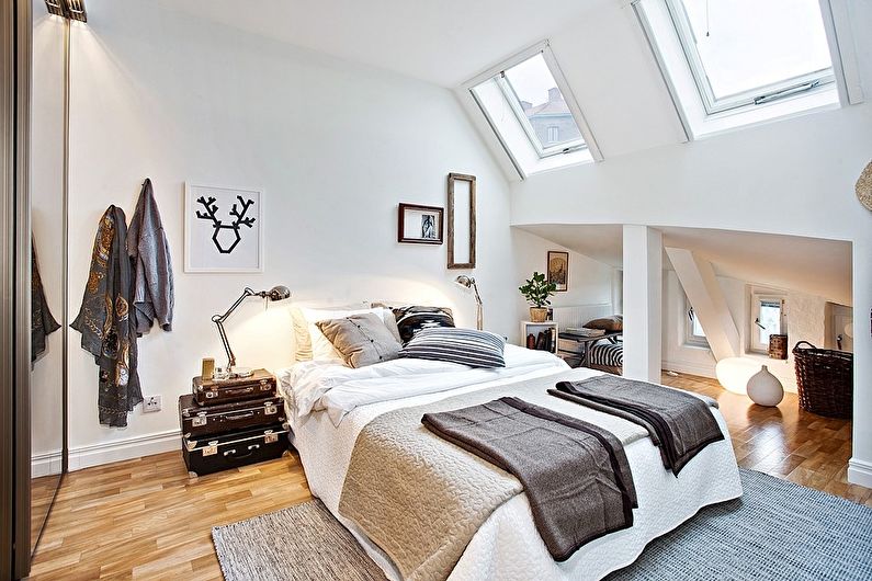 Skandinaviško stiliaus miegamojo interjero dizainas - nuotrauka