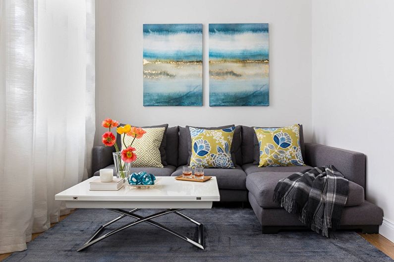 Úzký obývací pokoj - barevné řešení