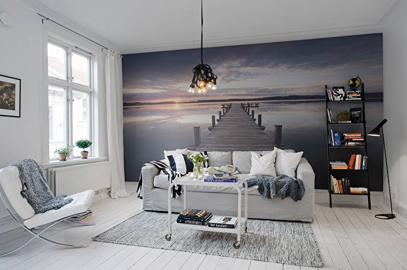 Makitid na Living Room Design - Dekorasyon sa Wall