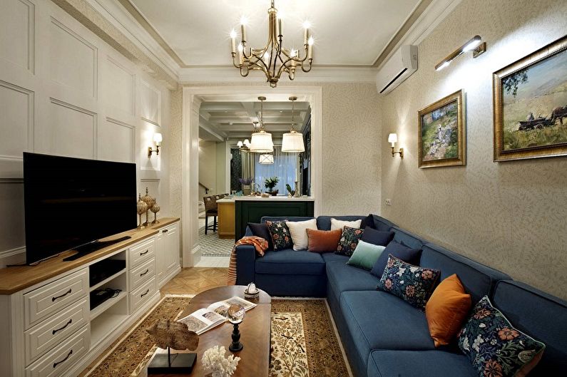 Interior design of a narrow living room - photo