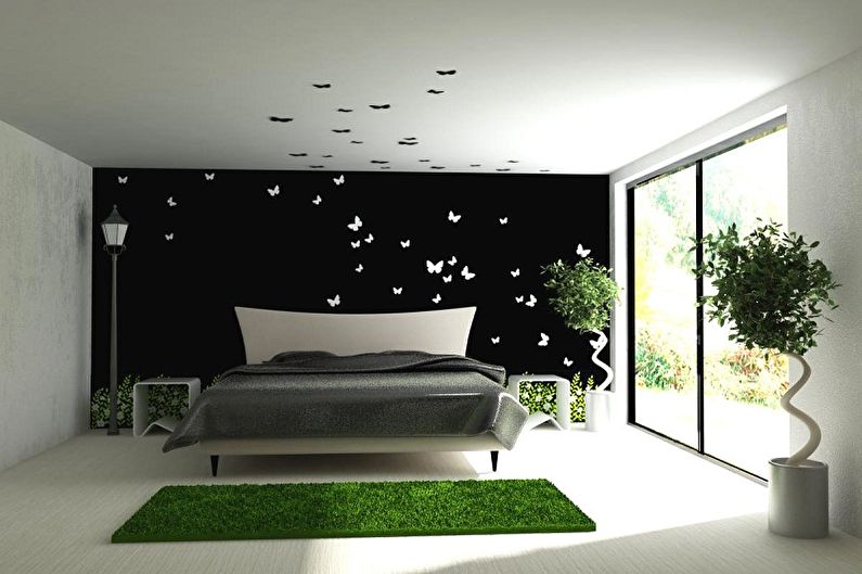 Tapet til soveværelset i stil med minimalisme