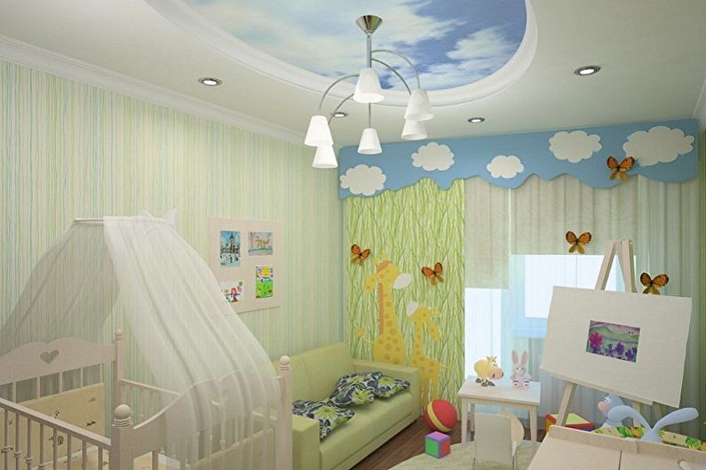 Plafond en placoplâtre dans la chambre des enfants