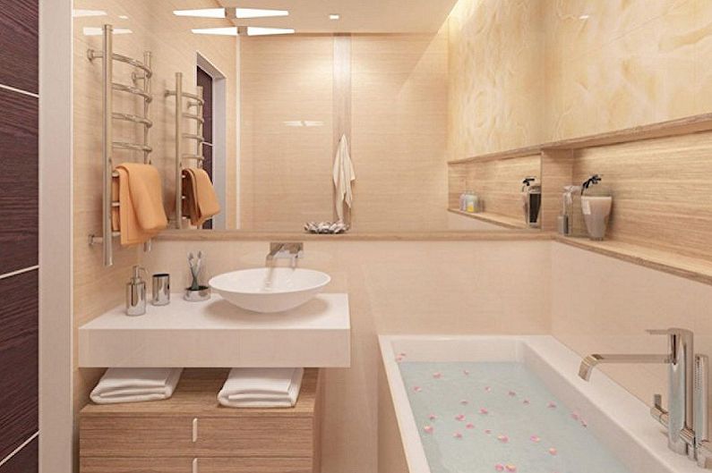 Smėlio spalvos vonios kambarys 3 kv.m. - Interjero dizainas