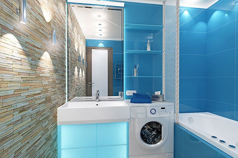 Baño azul de 3 m2. - Diseño de interiores