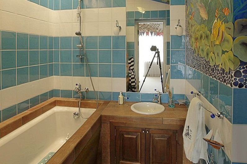 Vannas istaba 3 kv.m. jūras stilā - interjera dizains