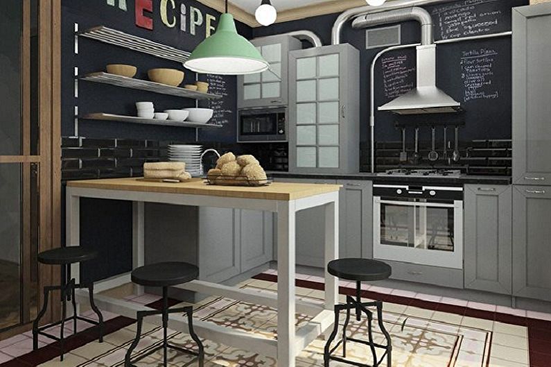 3 līdz 3 metru virtuve bēniņu stilā - interjera dizains