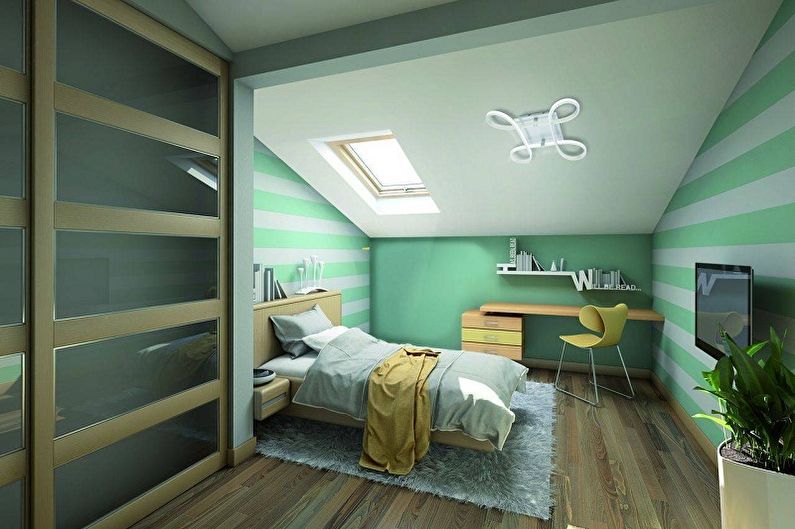 Diseño del dormitorio del ático - Decoración de la pared