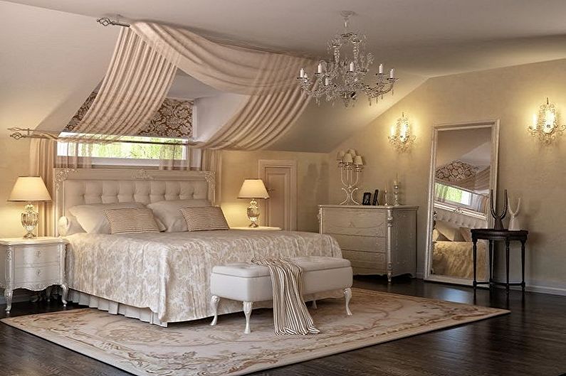 Sypialnia na poddaszu w stylu klasycznym - architektura wnętrz