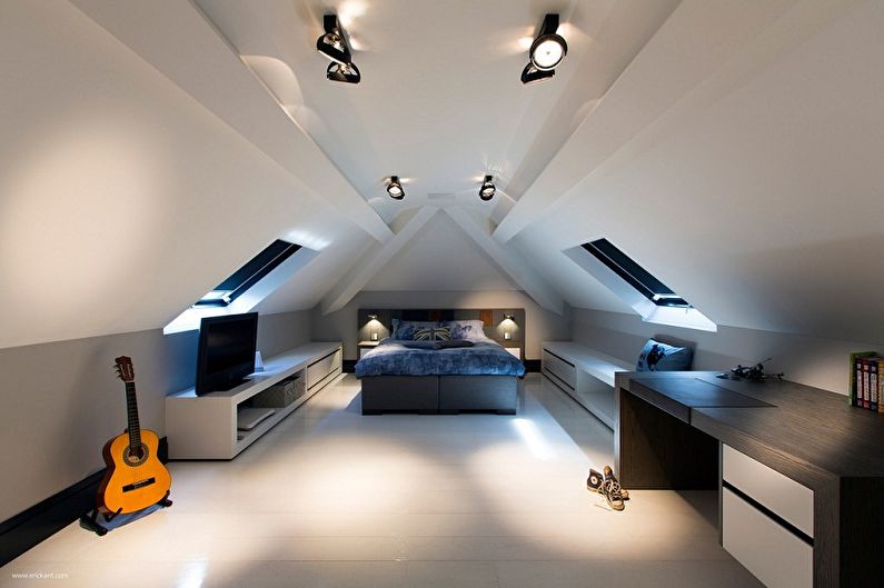 Design interior dormitor mansardă - fotografie