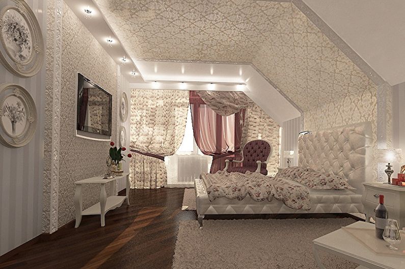 Interior design della camera da letto della soffitta - foto