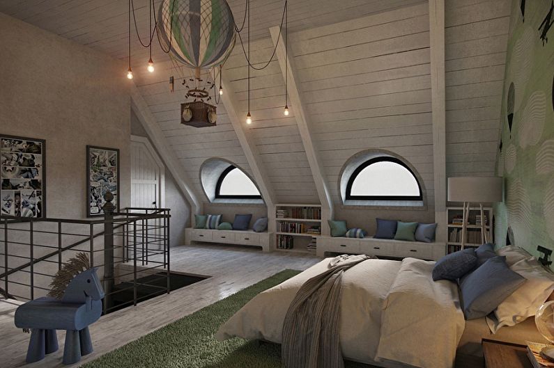 Interior design della camera da letto della soffitta - foto