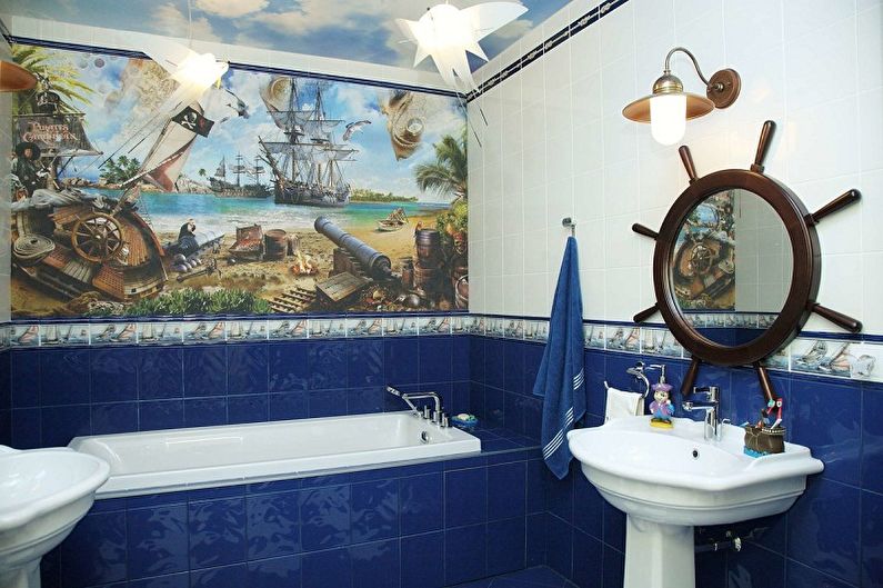 Banheiro 5 m² em estilo marinho - Design de Interiores