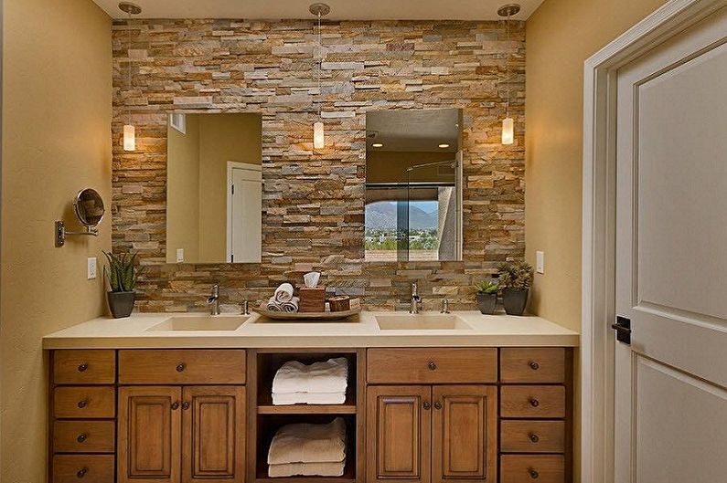 Decorative stone in the interior of the bathroom