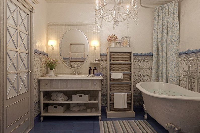 Bilik mandi 6 sq.m. dalam gaya Provence - Reka Bentuk Dalaman