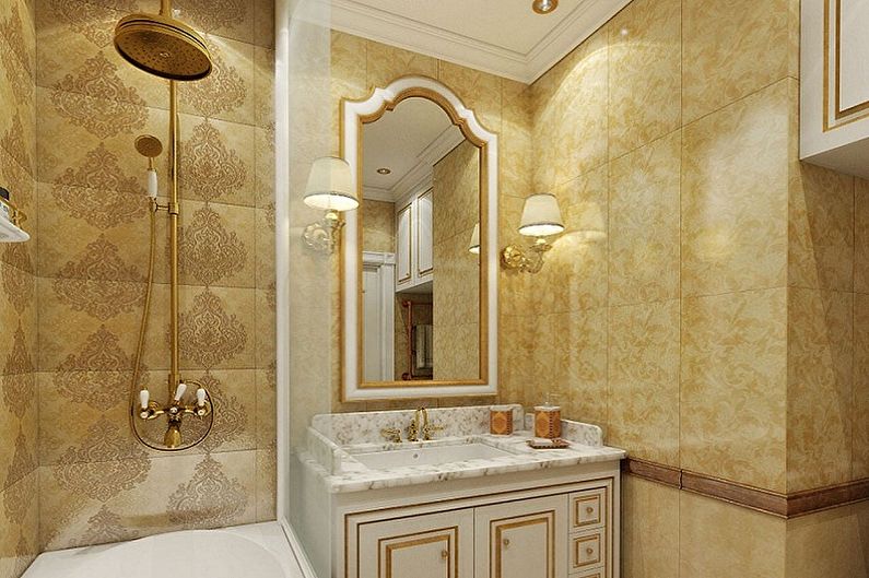 Mažas klasikinio stiliaus vonios kambarys - interjero dizainas