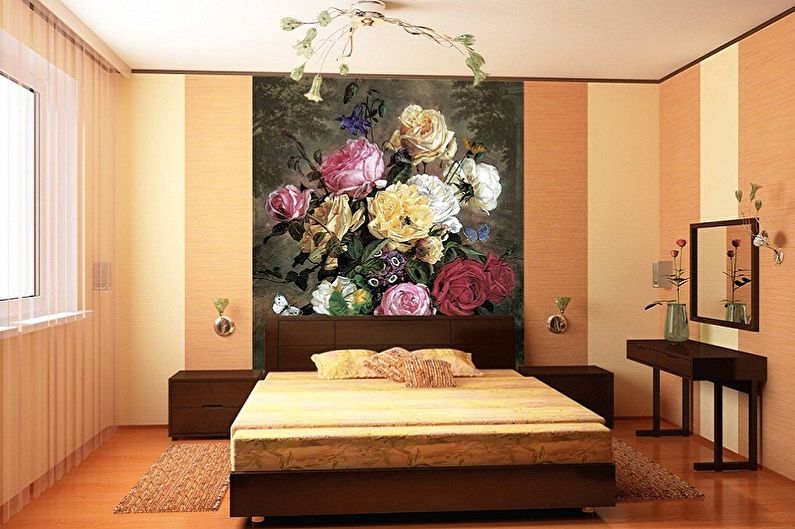 Цветен тапет за спалнята - снимки и идеи