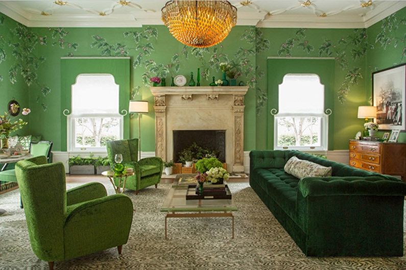 Grønt bakgrunnsbilde til stuen - Fargetapet på stuen