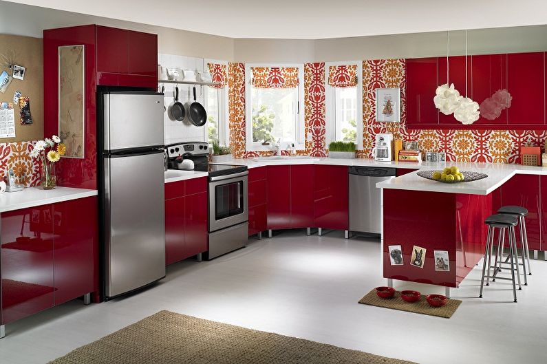 Papel de parede vermelho para cozinha - Papel de parede colorido para cozinha