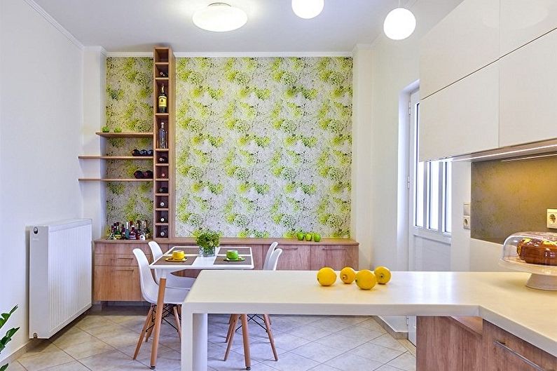 Color wallpaper for the kitchen - photos and ideas