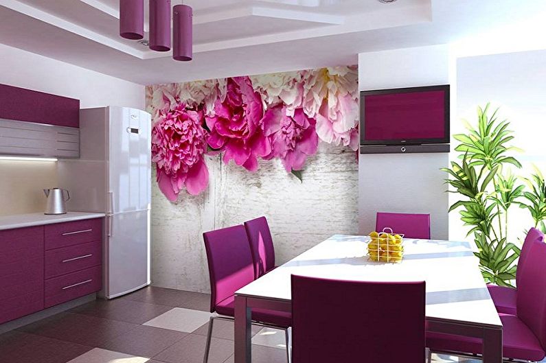 Papel de parede colorido para a cozinha - fotos e ideias