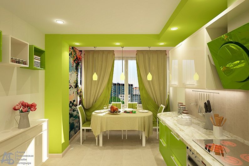Dizajn bijele i zelene kuhinje - značajke kombiniranja u boji