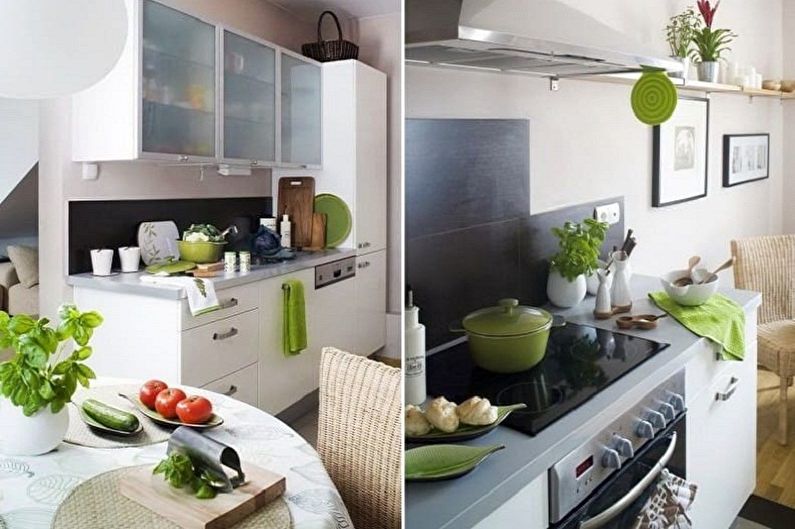Baltas un zaļas krāsas virtuves dizains - krāsu kombinācijas iespējas