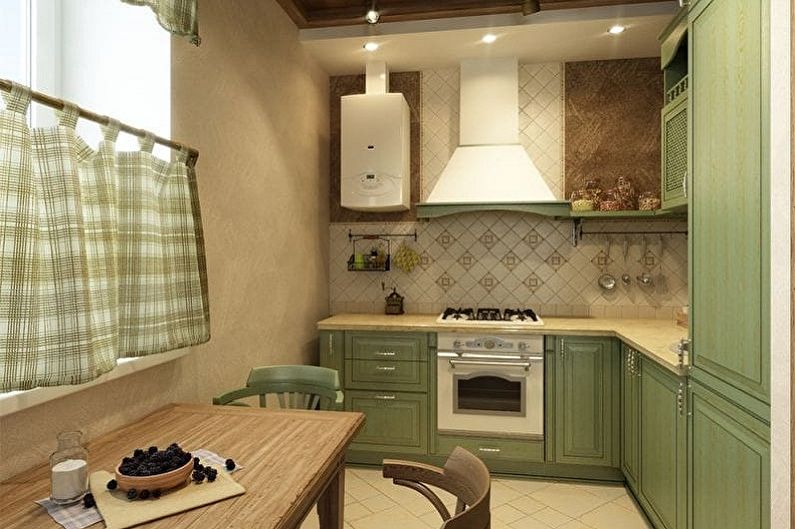 Balta ir žalia virtuvė - derinys su ruda