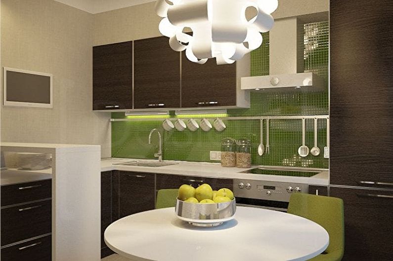 Bucătărie albă și verde - combinație cu maro