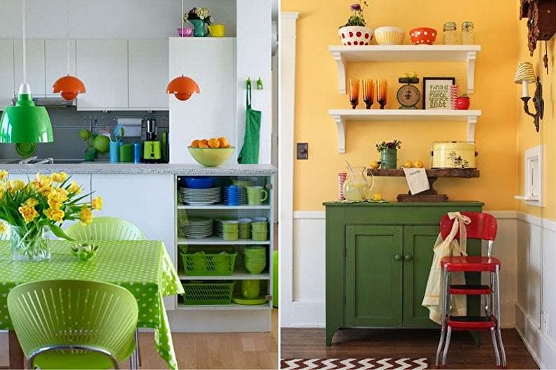 Bucătărie albă și verde - combinație cu portocaliu