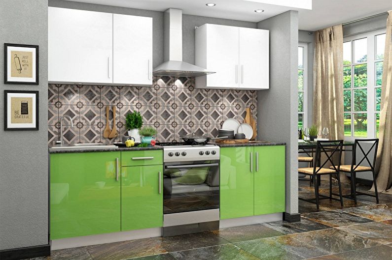 Design de cozinha branco e verde - móveis