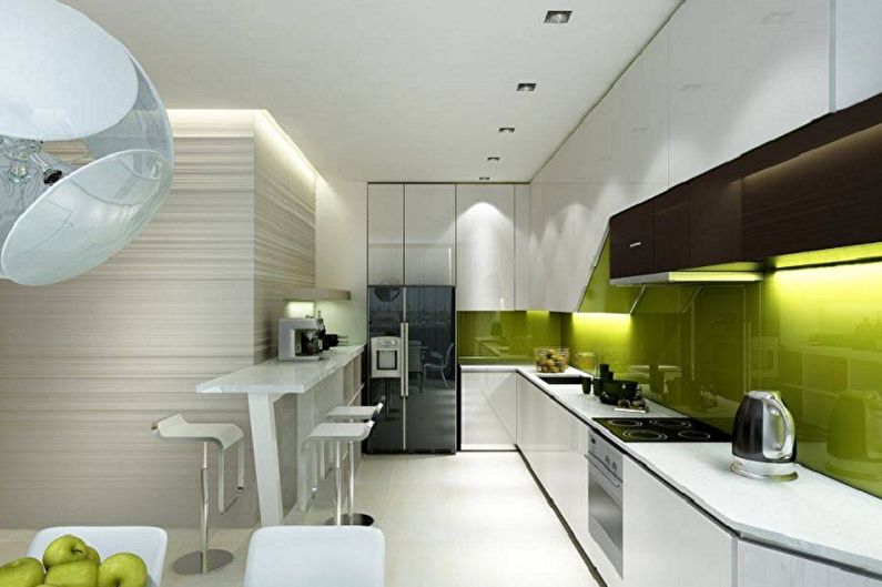 Cuisine blanc-vert dans le style du minimalisme - Design d'intérieur